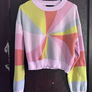 Blue Blush Pink and Yellow Crew Neck Sweater